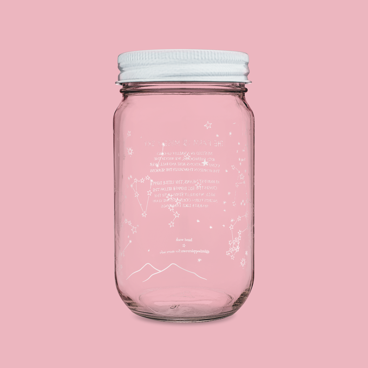 The Farm Is Mostly Sky reusable constellation-printed glass jar after removing the label